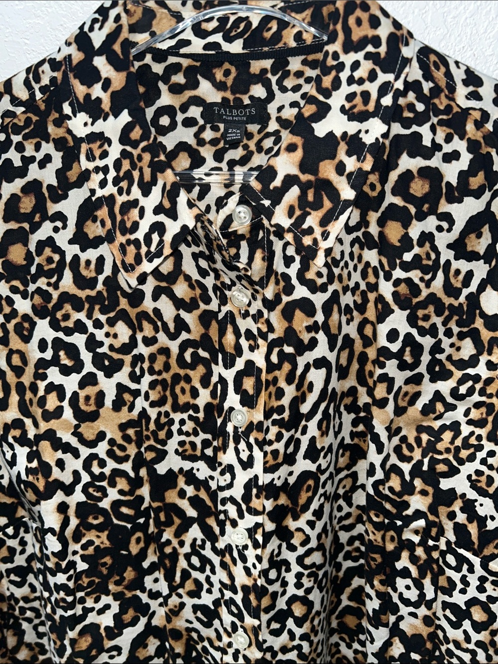 Talbots Plus Cotton Leopard Animal Print Long-Sleeve Button-Down Shirt 2XP EUC